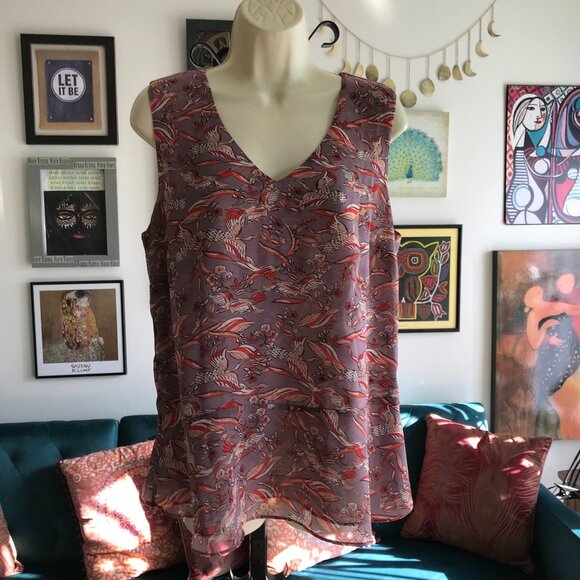 CAbi size M Style #3611 Mauve Good Luck Waterbird Crane Peplum Blouse Top - Picture 1 of 5